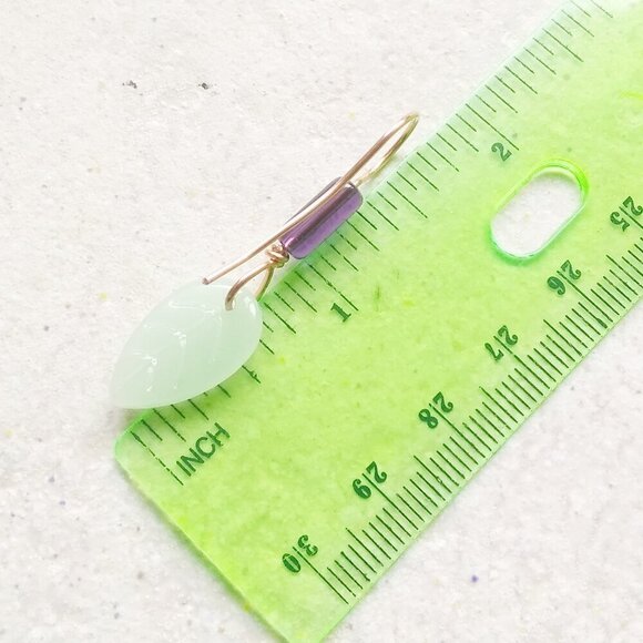 Purple + Mint Green Summer Leaf Earrings! Handmade Copper Earwires - Lightweight - Picture 6 of 7